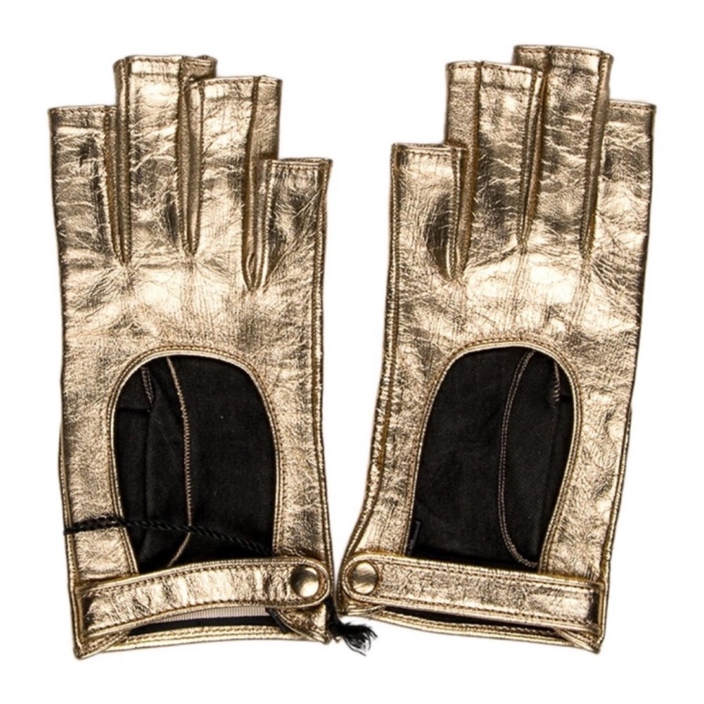 SALE 🔥 GUCCI Leather Fingerless Gloves in Metallic Gold NWT